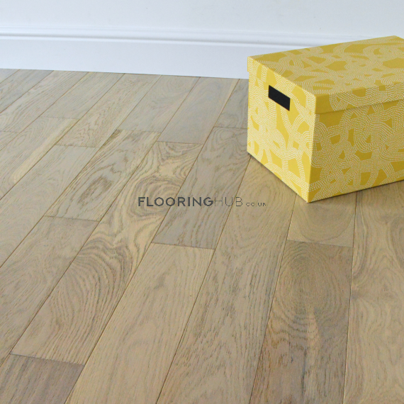 Leadon Solid Light Grey Oak Brushed & Lacquered 110mm x 18mm Wood Flooring
